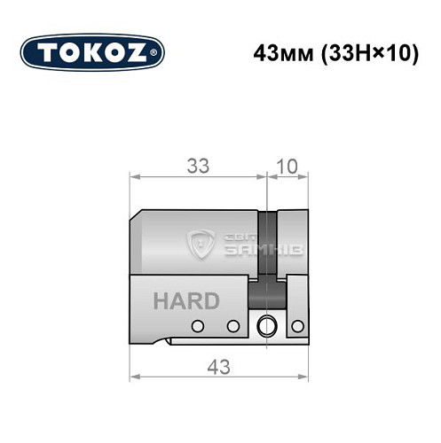 Циліндр половинка TOKOZ Pro400 43 (33H*10) (H - гартована сторона) нікель матовий - Фото №8