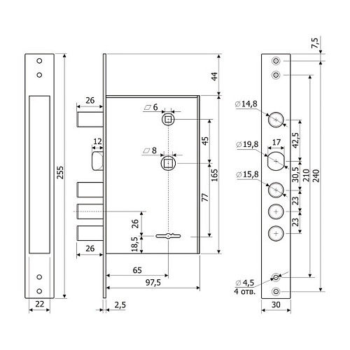 Механизм замка ГАРДИАН 30.12 (BS67,5*77мм) - Фото №6