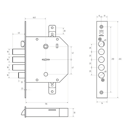 Механізм замка SHERLOCK 06.43 правий (BS66,5*42мм) 5 ключів - Фото №5