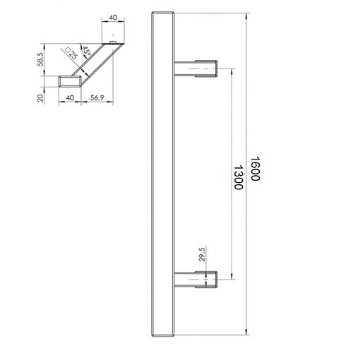 Ручки скоби WALA Q45RX 1600/1300.45 (комплект) труба 40*20 нержавіюча сталь М304 - Фото №5