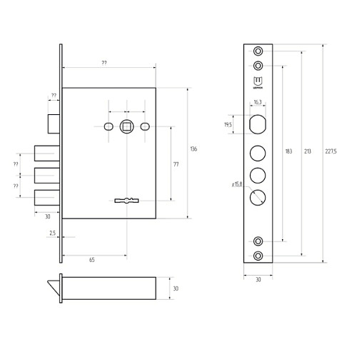 Механізм замка SHERLOCK 30.11 (BS67,5*77мм) 5 ключів - Фото №5