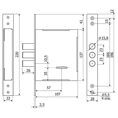 Механизм замка ГАРДИАН 60.01 Интер (BS59,5мм) длинный ключ - Фото №5