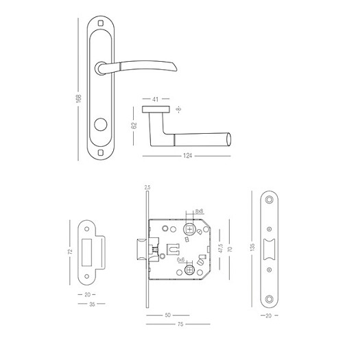 Комплект замка LINDE A-1210 WC (BS50*47,5мм) SN/CP матовый никель/полированный хром - Фото №2