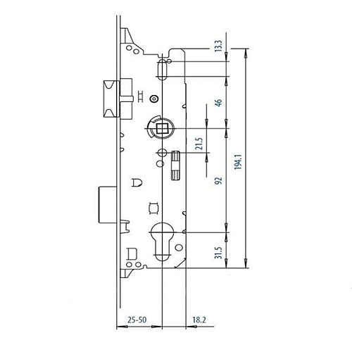 Механізм замка FUHR 856 заскочка 45*92 мм рейка 2170 мм з грибоподібними цапфами - Фото №6