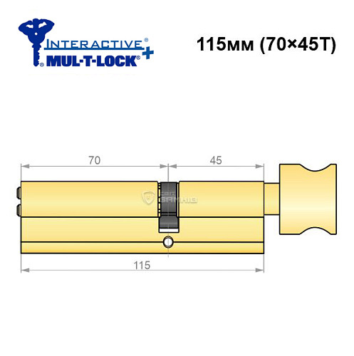 Циліндр MUL-T-LOCK MTL600/Interactive+ 115T (70*45T) латунь - Фото №6