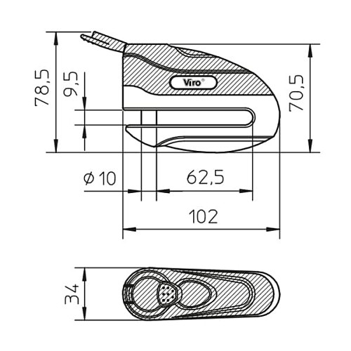 Замок для мотоцикла VIRO Moto Hammer на гальмівний диск 2 ключа - Фото №9