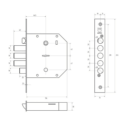 Механізм замка SHERLOCK 640 лівий (BS66,5*42мм) 5 ключів - Фото №5