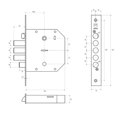 Механізм замка SHERLOCK 641 правий (BS66,5*42мм) 5 ключів - Фото №5