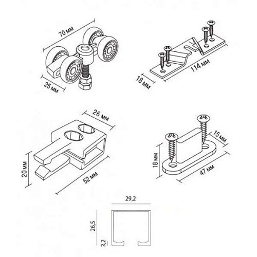 Розсувна система MVM SD-100 довжина 3,6 м на 2 полотна вагою до 100 кг - Фото №4