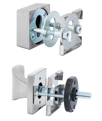 Ручки на розеті з протектором ROSTEX Quadrum фіксована-натискна нержавіюча сталь матова - Фото №4