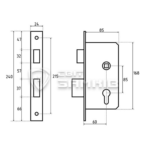 Механізм замка SANTOS 785 (BS60*85мм) нержавіюча сталь - Фото №5