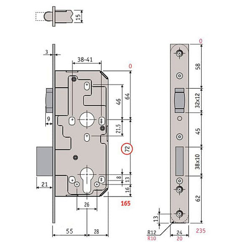 Механизм замка SANTOS 712 бочка (BS55мм) матовая латунь - Фото №7