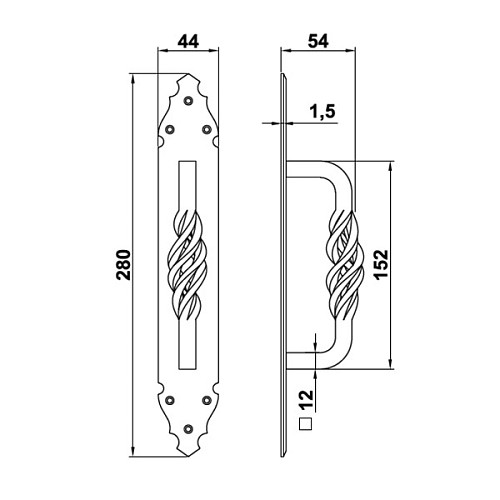 Ручка скоба на планці AMIG мод.104 (половинка) ажурна чорна - Фото №2