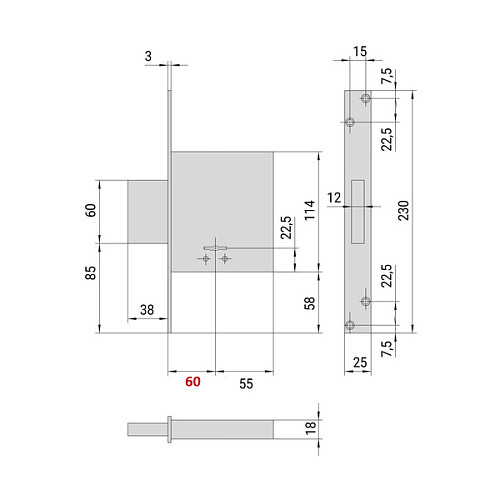 Механизм замка CISA 57010 (BS60мм) хром матовый - Фото №8