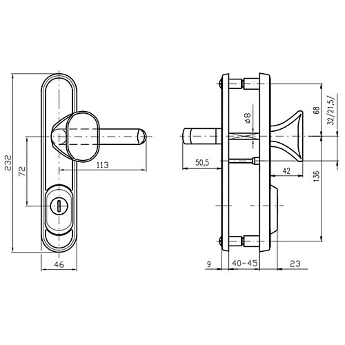Ручки на планці з протектором ROSTEX Decor R 72мм (40-45мм) фіксована-натискна хром сатин - Фото №7