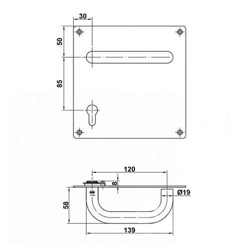 Ручка на пластине AMIG "С" 3СВ85 180х180 мм (комплект) нержавеющая сталь - Фото №2