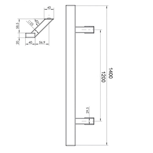 Ручка скоба WALA Q45RX 1400/1200.45 (половинка) труба 40*20 нержавіюча сталь М304 - Фото №3
