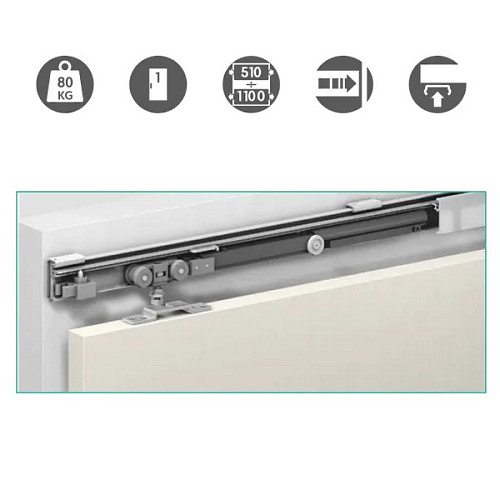 Раздвижная система OMGE Alutech 1499 с демпфером длина 1,9 м на 1 полотно весом до 80 кг - Фото №2