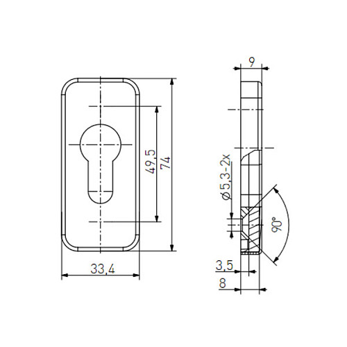 Накладка на цилиндр MEDOS 9 мм прямоугольная нержавеющая сталь - Фото №2