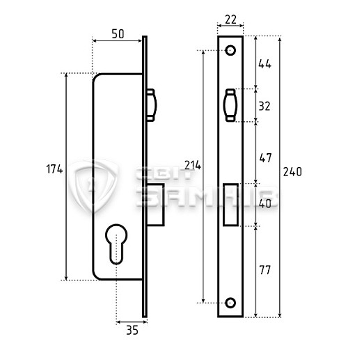 Механізм замка SANTOS 720 бочка (BS35мм, 22мм) матовий хром - Фото №5