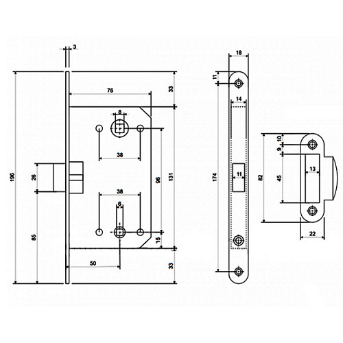 Механизм замка KALE 219 WC (BS50*96мм) хром - Фото №5