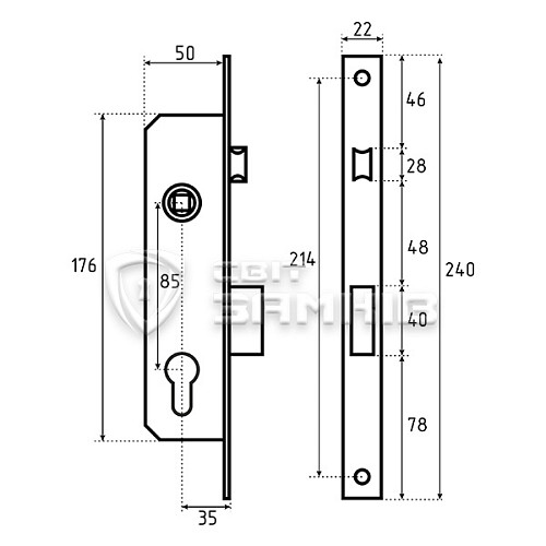 Механізм замка SANTOS 726 (BS35*85мм, 22мм) матовий хром - Фото №5