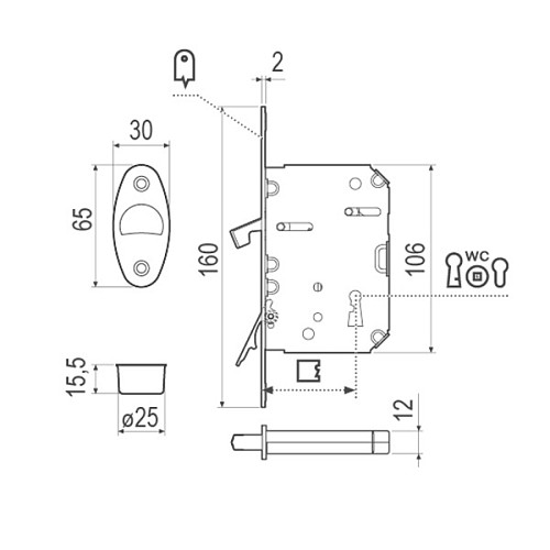 Комплект замка для розсувної системи AGB Scivola Tre Class латунь - Фото №5