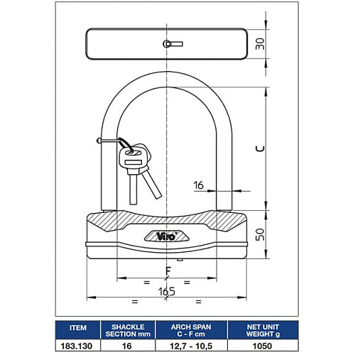 Замок для велосипеда VIRO Moto Sezione Black 127мм 2 ключа - Фото №6
