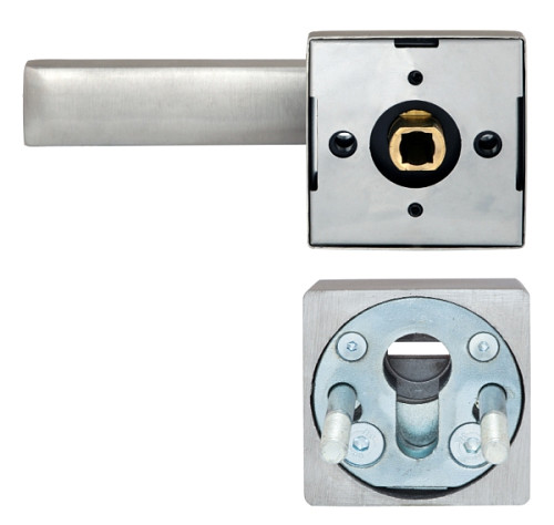 Ручки на розеті з протектором ROSTEX Quadrum нержавіюча сталь матова - Фото №2