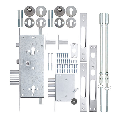 Механизм замка MUL-T-LOCK 415G двухсистемный (BS63 * 85мм) хром комплект + 2 протектора матовый никель - Фото №10