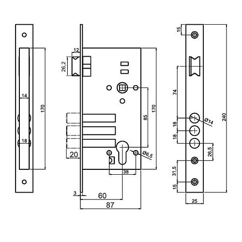 Механізм замка SECUREMME 2071 (BS60*85мм) - Фото №2