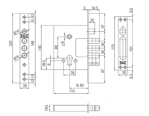 Механизм замка KALE 257X (BS60*68мм) хром - Фото №5