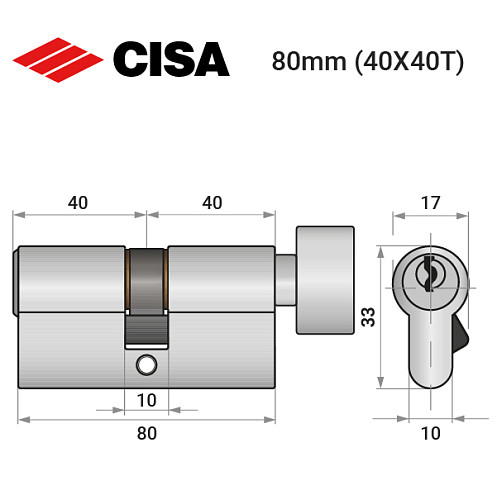Циліндр CISA C2000 80T (40*40T) чорний - Фото №10