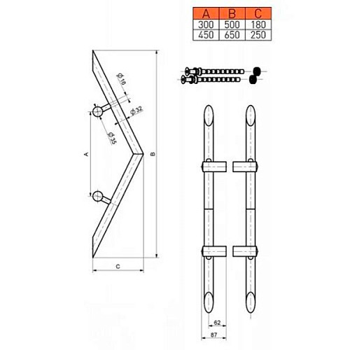 Ручки скоби MEDOS VT 650/500.90 кутові (комплект) нержавіюча сталь - Фото №4