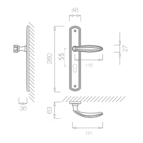 Ручки на планці TUPAI Sofia 1911-55 бронза матова - Фото №2