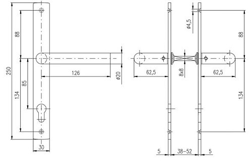 Ручки на планці ROSTEX Monzun 85мм нержавіюча сталь матова - Фото №5