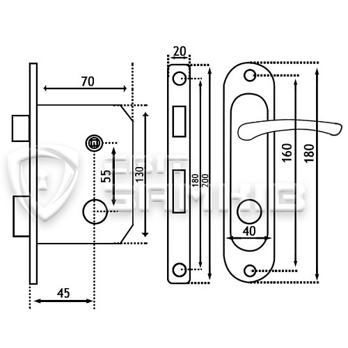 Комплект замка BRUNO (BS45*55мм) матовый никель/золото - Фото №3