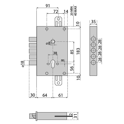 Механизм замка CISA 56405 (BS64 мм) без торцевой планки - Фото №6