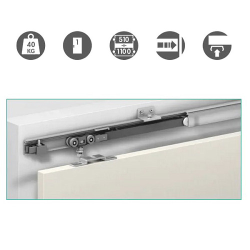 Розсувна система OMGE Alutech 1399 з демпфером довжина 1,9 м на 1 полотно вагою до 40 кг - Фото №2