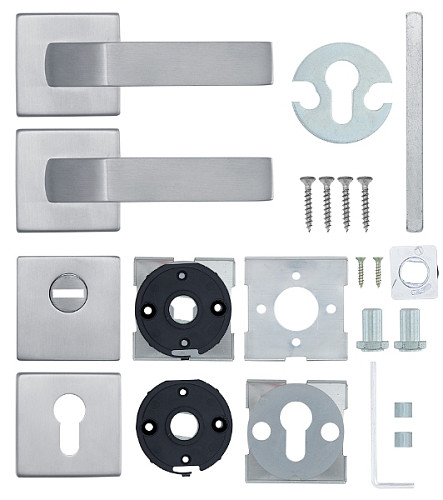 Ручки на розеті з протектором ROSTEX Quadrum нержавіюча сталь матова - Фото №6