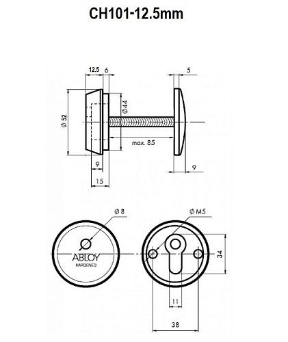 Протектор ABLOY CH101 12,5мм 40-80мм латунь полірована - Фото №6