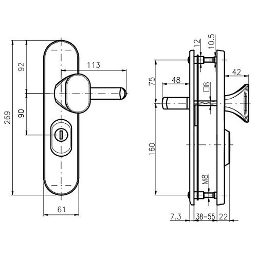Ручки на планке с протектором ROSTEX Universal R 90мм (38-55мм) фиксированная-нажимная хром матовый - Фото №7