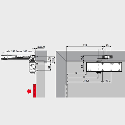 Дотягувач DORMA TS-Profil EN2/3/4+Size5 BCA стандартна тяга до 120кг FIRE Чорний - Фото №4