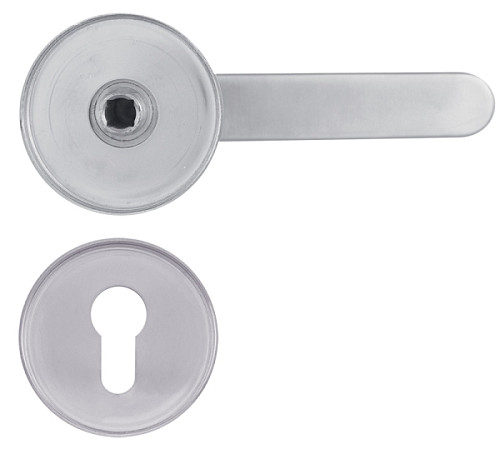 Ручки на розеті з протектором ROSTEX Rotondum фіксована-натискна нержавіюча сталь матова - Фото №3