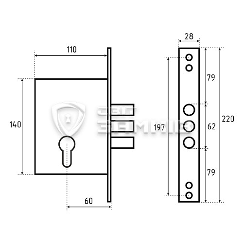 Механізм замка KALE 257 (BS60мм) хром - Фото №5