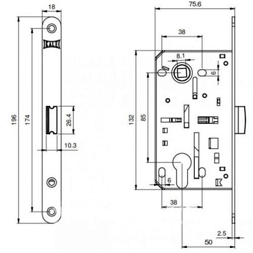 Механизм замка KALE 212 (BS50*85мм) хром - Фото №5