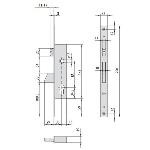 Механізм замка CISA 46215.35 язичок (BS35*85мм, 22 мм) нержавіюча сталь - Фото №8