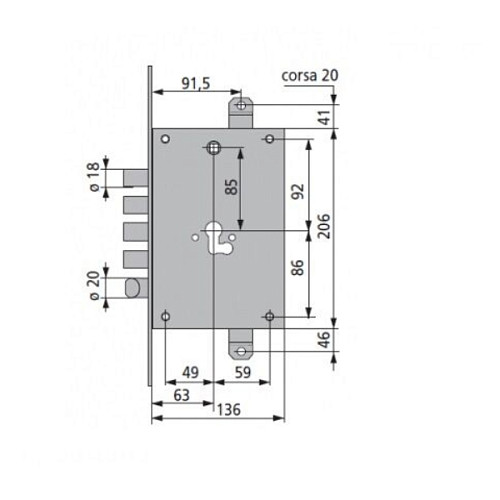 Механизм замка ISEO 6780x04 (BS66*85мм) - Фото №2