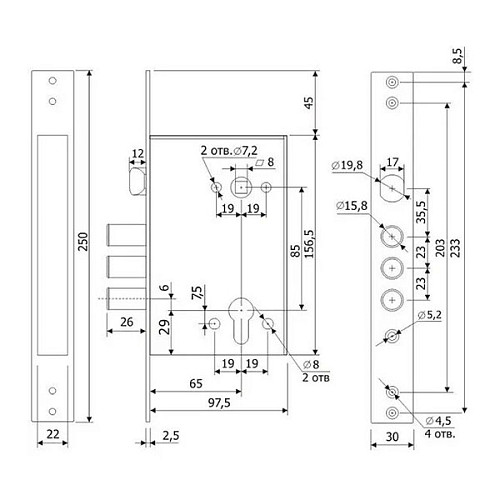 Механізм замка CLASS 3211 (BS65*85мм) CP хром - Фото №2