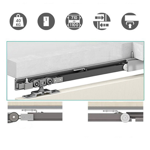 Розсувна система OMGE Alutech 1399 з 2 демпферами довжина 1,9 м на 1 полотно вагою до 40 кг - Фото №2